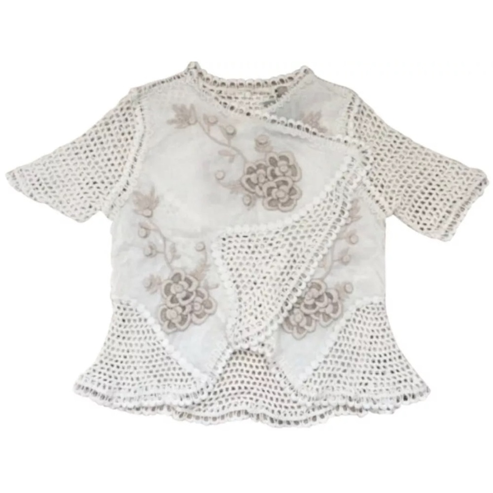 $198 Anthroologie Clemente Cardigan Small 2 4 Ivory Hand Knit Details Crochet - Picture 8 of 13